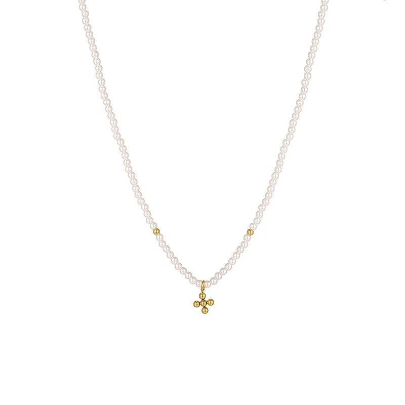 Fashion Jewelry 18K Gold Plated Stainless Steel Jewelry Pearl Black Glass Bead Necklace for Women