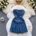 Hottie Strapless Wearing Summer New Slim-Fit Denim A-Line Dress