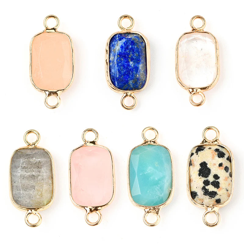 Natural Crystal Bracelet Connector Unique Faceted Rectangle Charm Bracelet Stone Bead for Jewelry Making