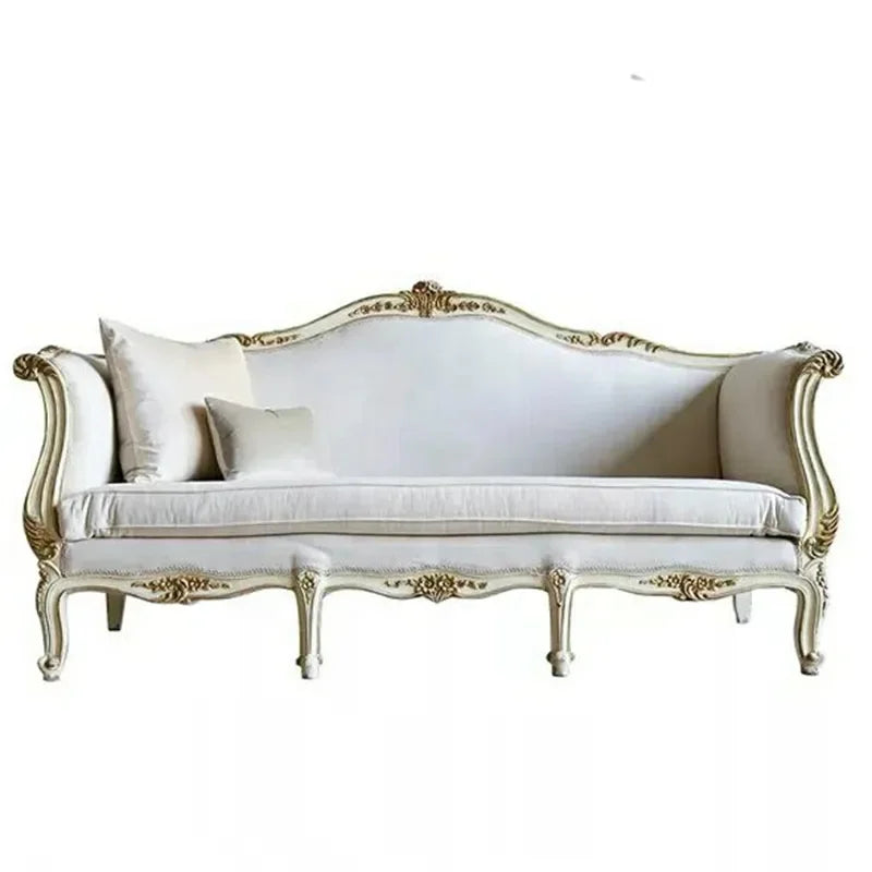 Custom High-End Fashion Solid Wood Carved Antique Three-Person Sofa French Style Living Room Furniture Velvet Fabric Corner