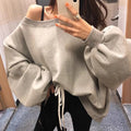 Boutique Wholesale 2026 Autumn French Style Irregular Slanted Collar Off Shoulder Loose Long Sleeved Women's Hoodie