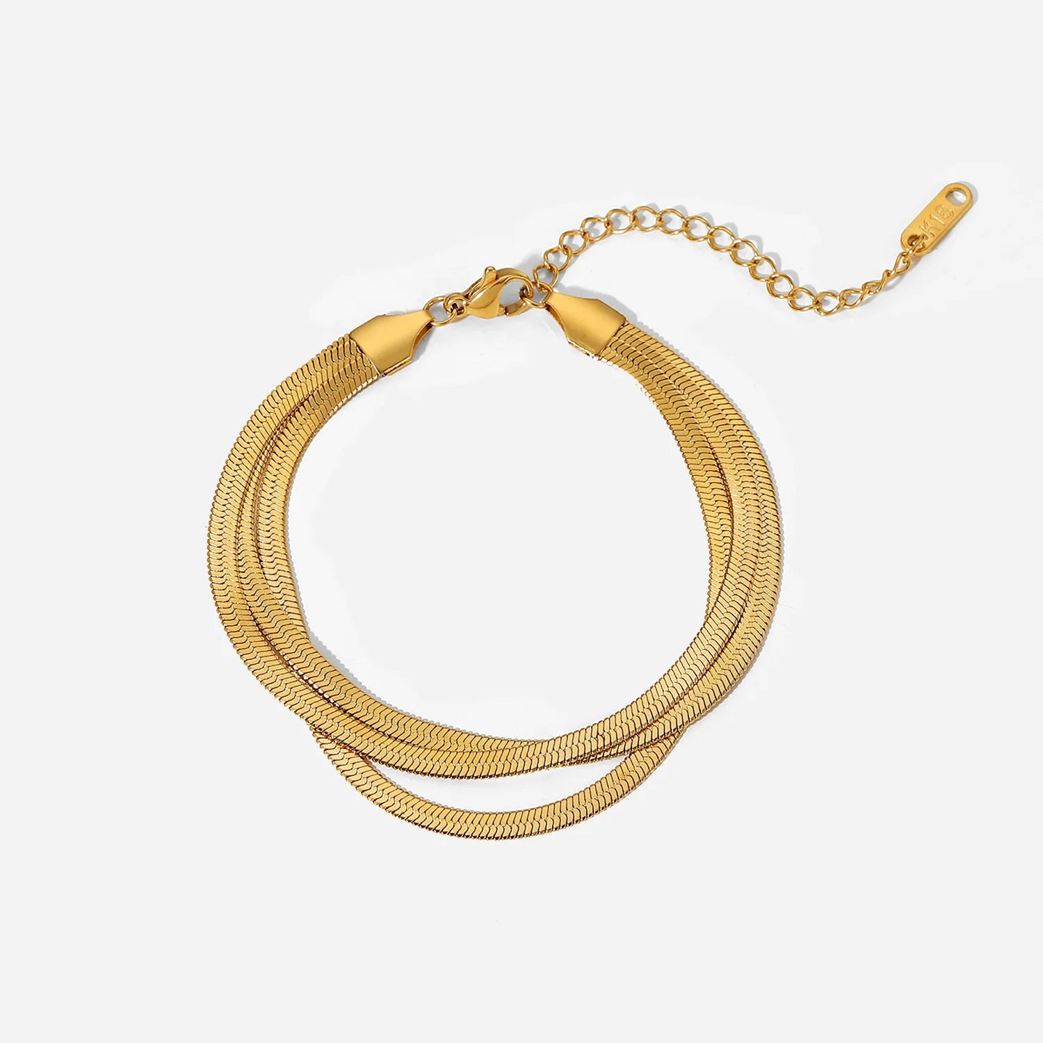 Three Layer Dainty Flat Snake Chain Wrist Jewelry 18K Gold Plated Stackable Stainless Steel Bone Chain Bracelets for Women