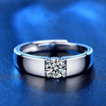 925 Sterling Silver Men's Engagement Ring 0.5Ct D Color 5mm Moissanite Diamond Adjustable Rings