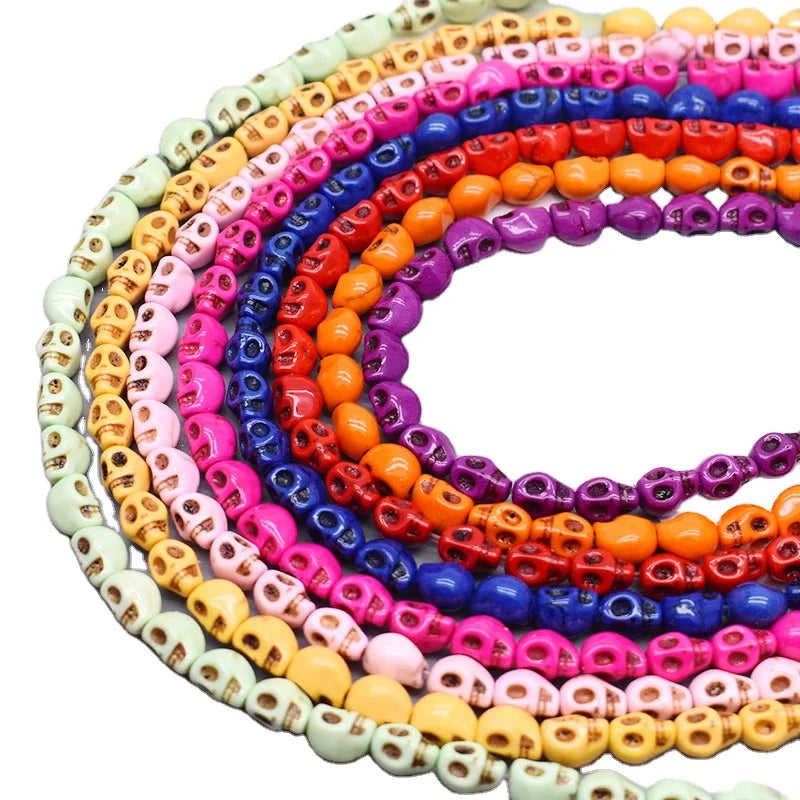 6x8mm Bright Smooth Color Skull Shape Beads Natural Turquoise Stone Skull Spacer Loose Beads for Jewelry Making Diy Bracelet