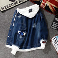 Custom Logo Printed Hooded Men's Denim Jacket 100% Cotton Quick Dry Reversible Eco-Friendly Digital Printing Streetwear