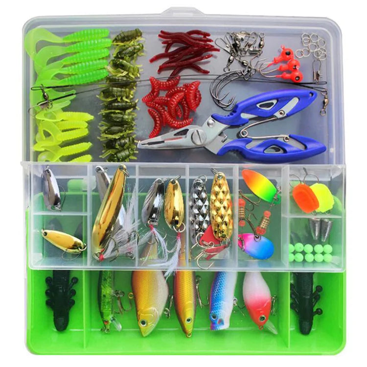 101PCS Lure Kit Set Spinner Crankbait Minnow Popper VIB Paillette Soft Hard Spoon Crank Baits Fishing Hooks Pliers