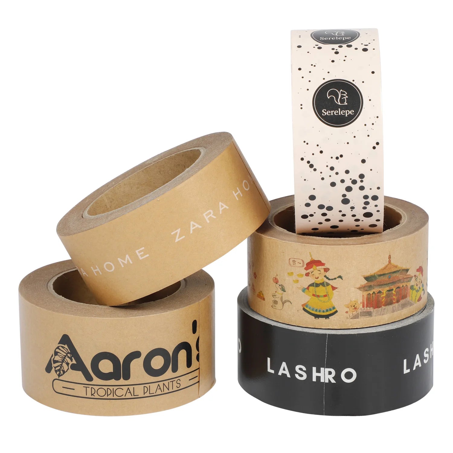 Self Adhesive Biodegradable Brown  Fiber Reinforced Paper Tape Printed  Water Tape Custom Shipping  Gummed  Paper Kraft Tape