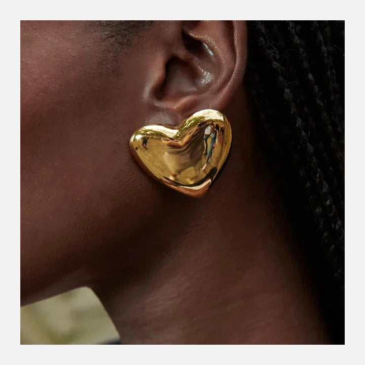 HOVANCI Waterproof Tarnish Free Hypoallergenic Wholesale Stainless Steel Polished Mirror Surface PVD Big Heart Stud Earrings