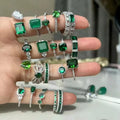 Shimmering High Jewelry 925 Sterling Silver Lab Grown Diamond Women 5A Zirconia Eternity Band Wedding Emerald Cut Stone Rings