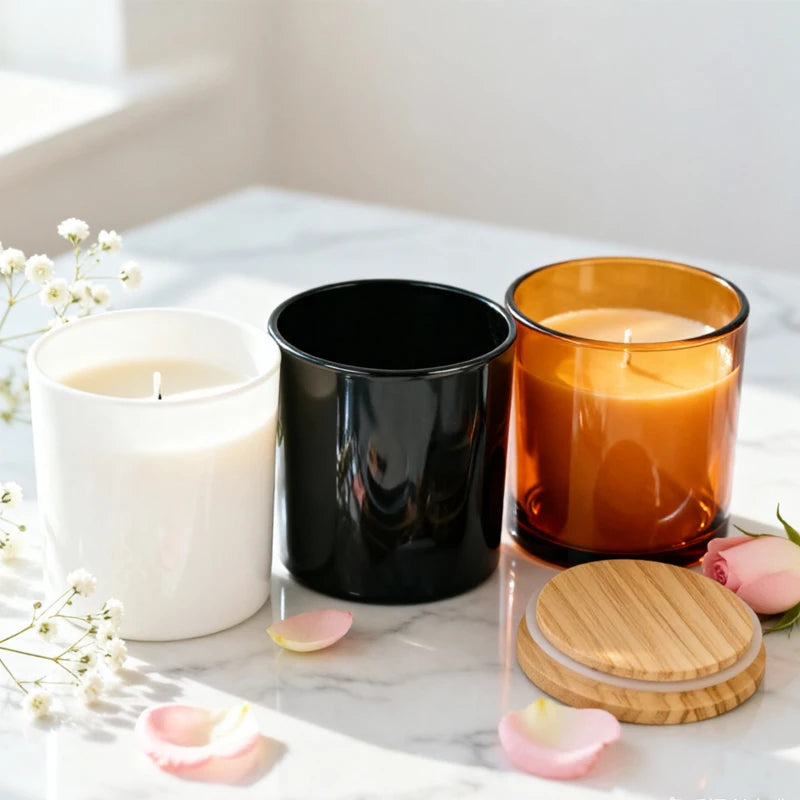 Wholesale Luxury Glass Candle Holders Candle Containers glassware Candle Jars with Wooden Lid for Home Decor