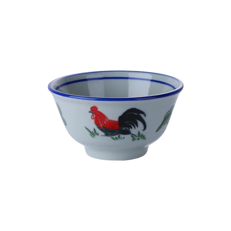 Ceramics Retro Rooster Bowl Round Plate Rectangular Plate Household Vegetable Dish Rooster Design Plate Set Tableware