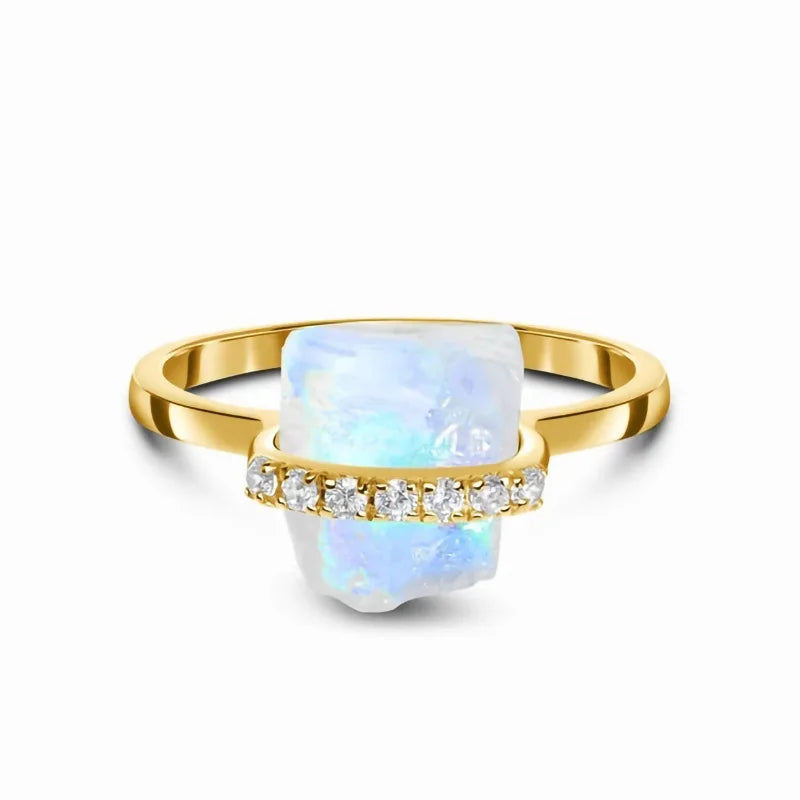 2022 Trendy Rings Jewelry Women Minimalist Irregular Moonstone Zircon Ring S925 Silver Ring