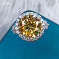 Classic 925 Silver 6 Carat Round Brilliant Cut Diamond Test Past Sparkling Yellow Moissanite Wedding Ring for Women Fine Jewelry