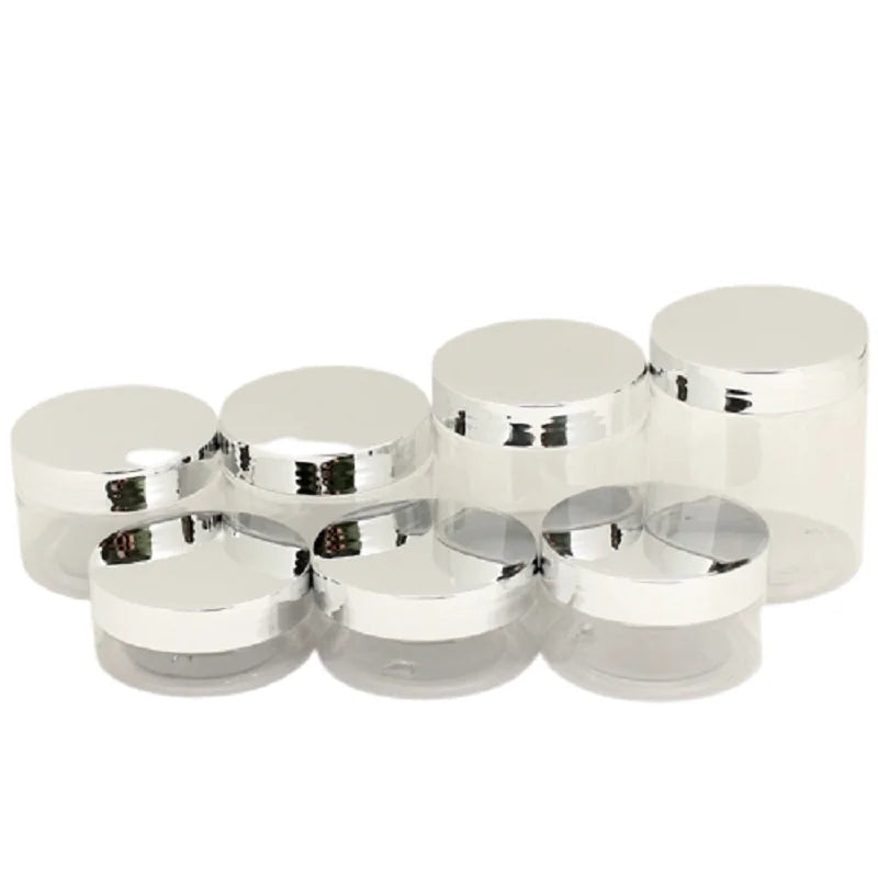 Shiny Silver Lid PET Plastic Bottle 50ml 100g 120g 80g 150g 200g 250ml Packaging Container Body Butter Cream Jars for Cosmetics