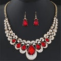 Factory Wholesale Gold Plated Flash Diamond Necklace Earrings Jewelry Set Water Drop Shape for Bridal Wedding Occasions