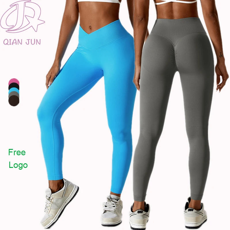 Custom Seamless Women's High Waist Yoga Pants Fashion Soild Color Women Sportswear Workout Scrunch Leggings