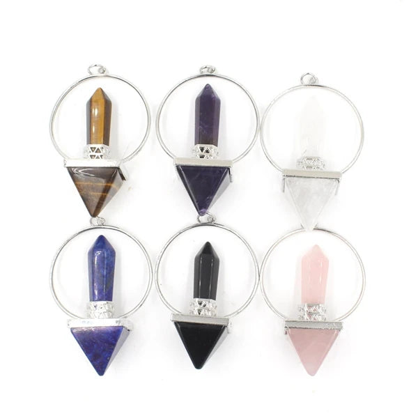 Wholesale Natural Six Pyramid Crystals Stone Pendulum Pendant Hanging Ornament Multi Color Gemstone Jewelry