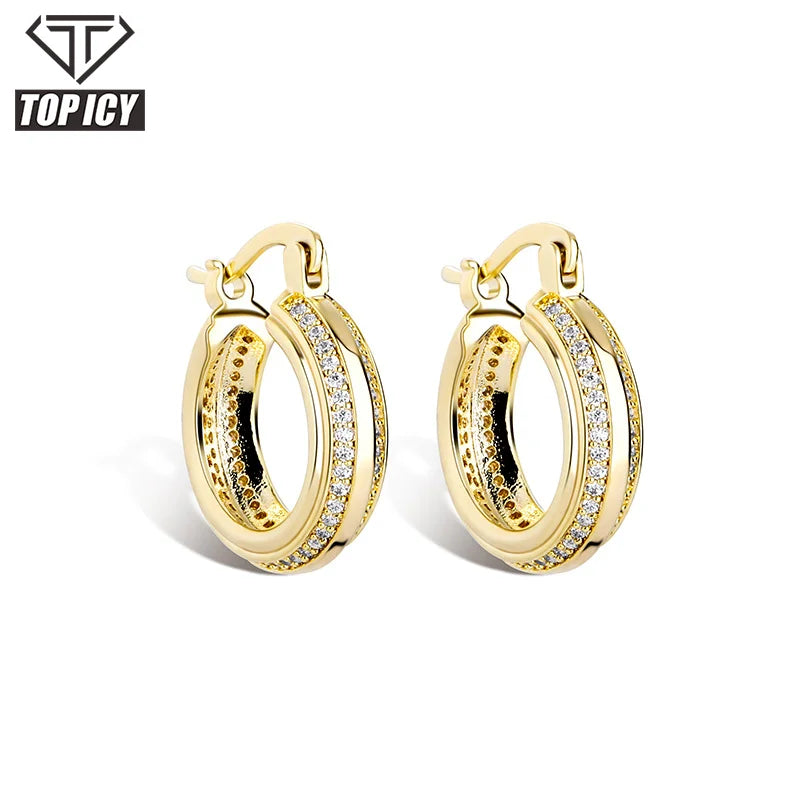 2021 Hip Hop Luxury Silver Gold Circle Earring Studs With Bling Bling Cubic Zircon Crystal Stud Earrings for Holiday Gift