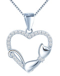 925 Sterling Silver Cat on the Moon Pendant - Cute Animal Jewelry for Cat Lovers - Unique Gift for Women and Girls