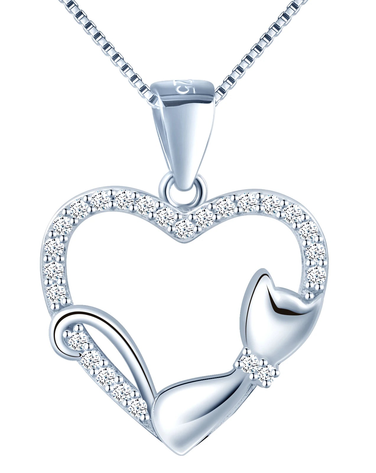 925 Sterling Silver Cat on the Moon Pendant - Cute Animal Jewelry for Cat Lovers - Unique Gift for Women and Girls