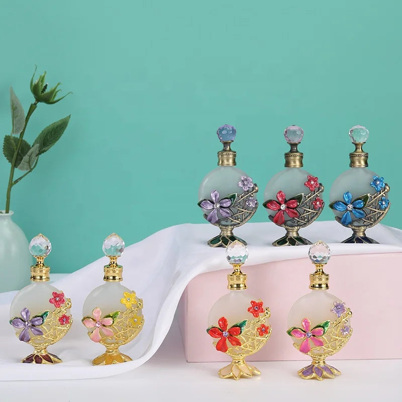 18 ml Arabian Dubai Patented Flowers Metal Perfume Bottle Essential Oil Refillable Attar Bottles Factory Outlet#15304