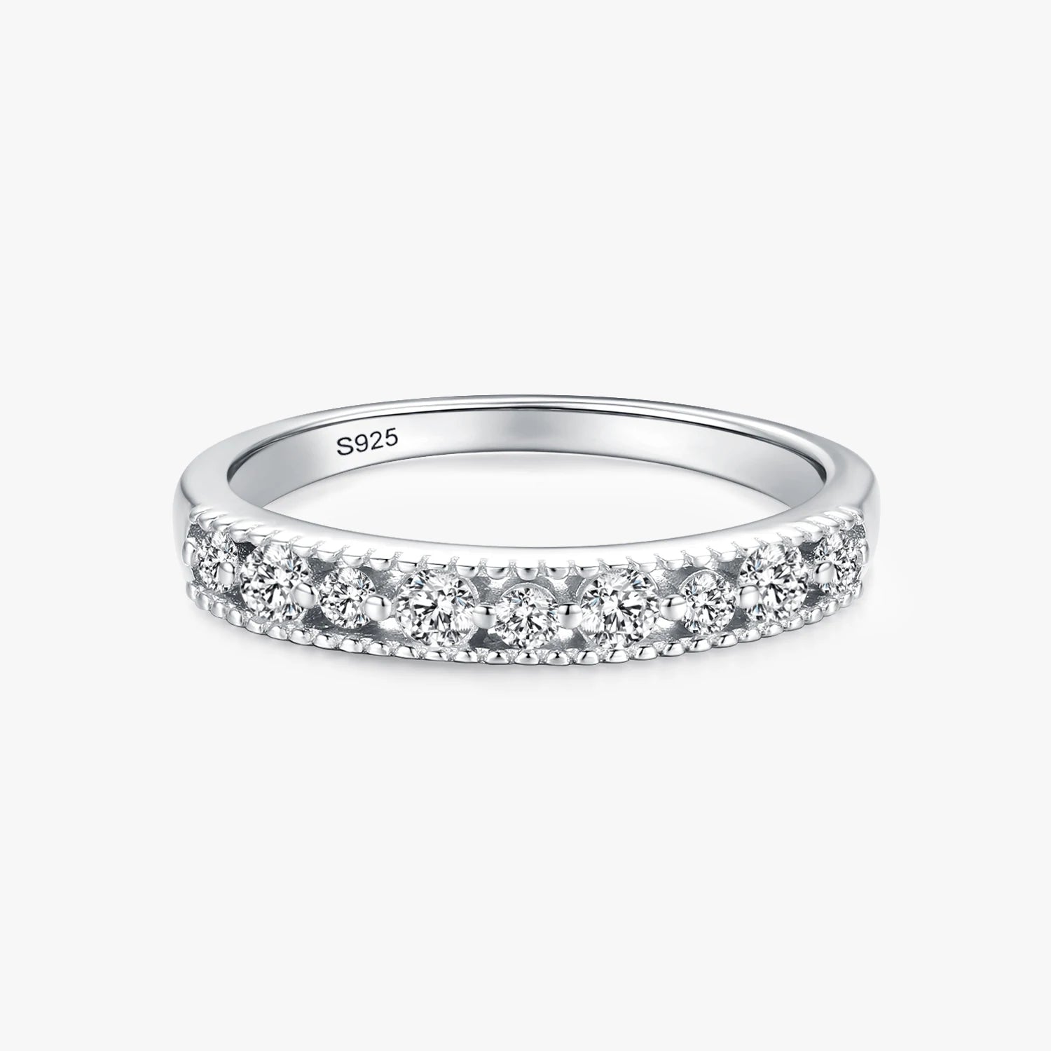Ailmay Real 925 Sterling Silver Clear Zircon Finger Ring Stackable Round Rings for Women Wedding Engagement Fine Female Jewelry