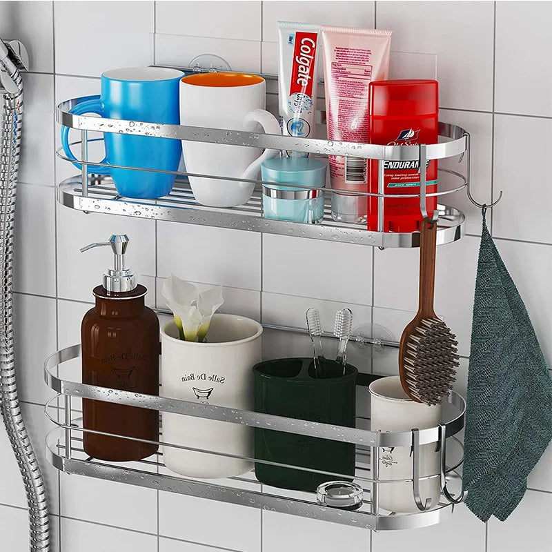 Self Adhesive Modern Wall Mounted Shower Caddy Shelf Stainless Steel Bathroom Storage Bracket