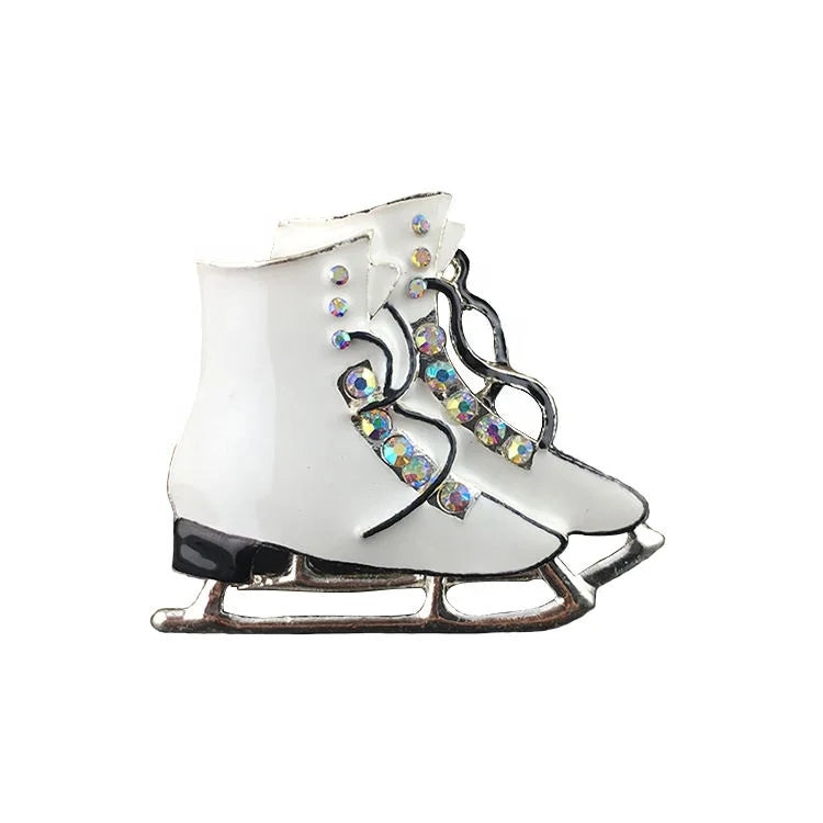 Silver Tone Crystal Ice Skate Brooches Rhinestone Shoes Brooch Pin Sport Theme Lapel Pin