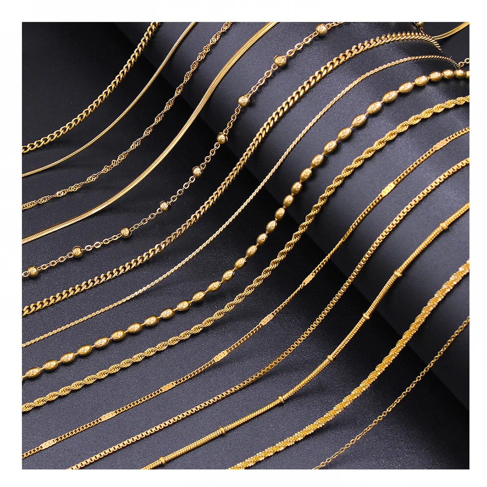 Non Tarnish Women and Men Jewelry Gold Plated Stainless Steel DIY Layer Rope Snake Necklace Chains for Jewelry Making