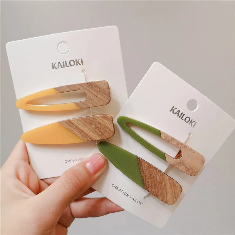 GENYA Cute Hair Clips Wooden Hair Barrettes Yellow Ponytail Hair Clips for Women and Girls
