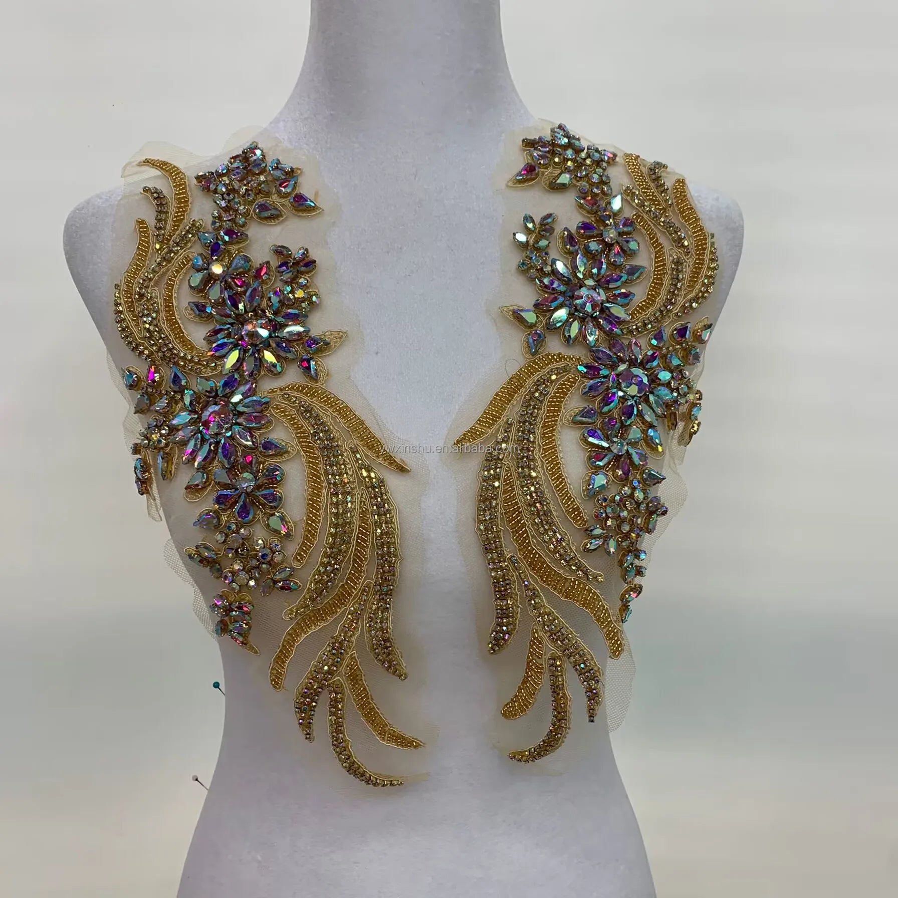 Crystal Gold Tassel Shoulder Epaulett Rhinestones Appliques Patches Water Drop Stitch Sewing Shoulder Accessories
