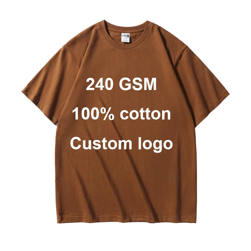 240 GSM Men Basic Tee 100% Cotton Crewneck T-Shirts Short Sleeve Custom Logo Puff Printing US Size Regular Fit T Shirts