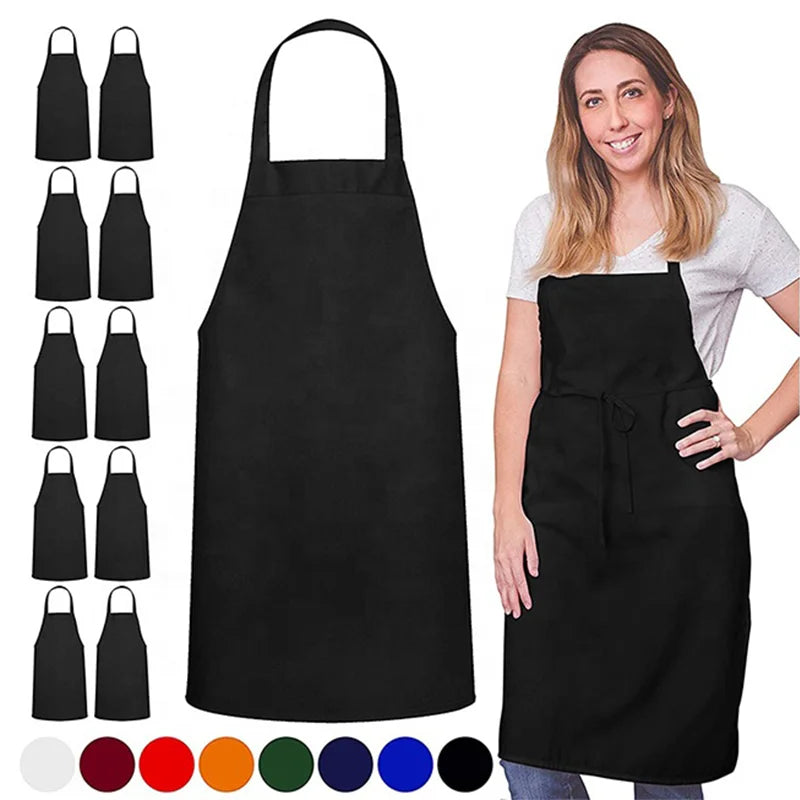 Wholesale Custom Logo Cotton Polyester Waterproof Chef Cooking Aprons for Cafe Restaurants Kitchen Apron