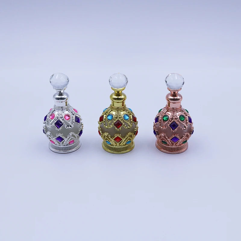 Wholesale Gloden Alloy Essential Oil  Luxury  15 ml 0.5 cm Screen Printing Dropper  Vial Middle Glass Metal Perfume Bottle