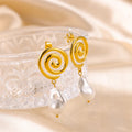 Trendy Hot Sale Earring 18K Gold Stainless Steel Swirl Pearl Pendant Earring Jewelry for Women