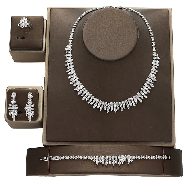 Silver Jewelry Set Fashion Luxury Zircon Necklace Bracelet Earrings Ring Wedding 4pcs Jewellery Sets for Women Bisuteria BN8258