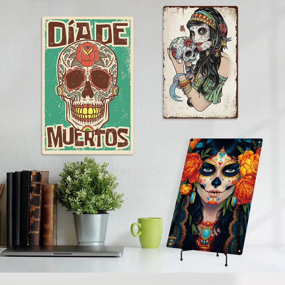 Mexico Day of the Dead Tin Sign Vintage Wall Decorative Metal Posters for Gift Festival Home Decor