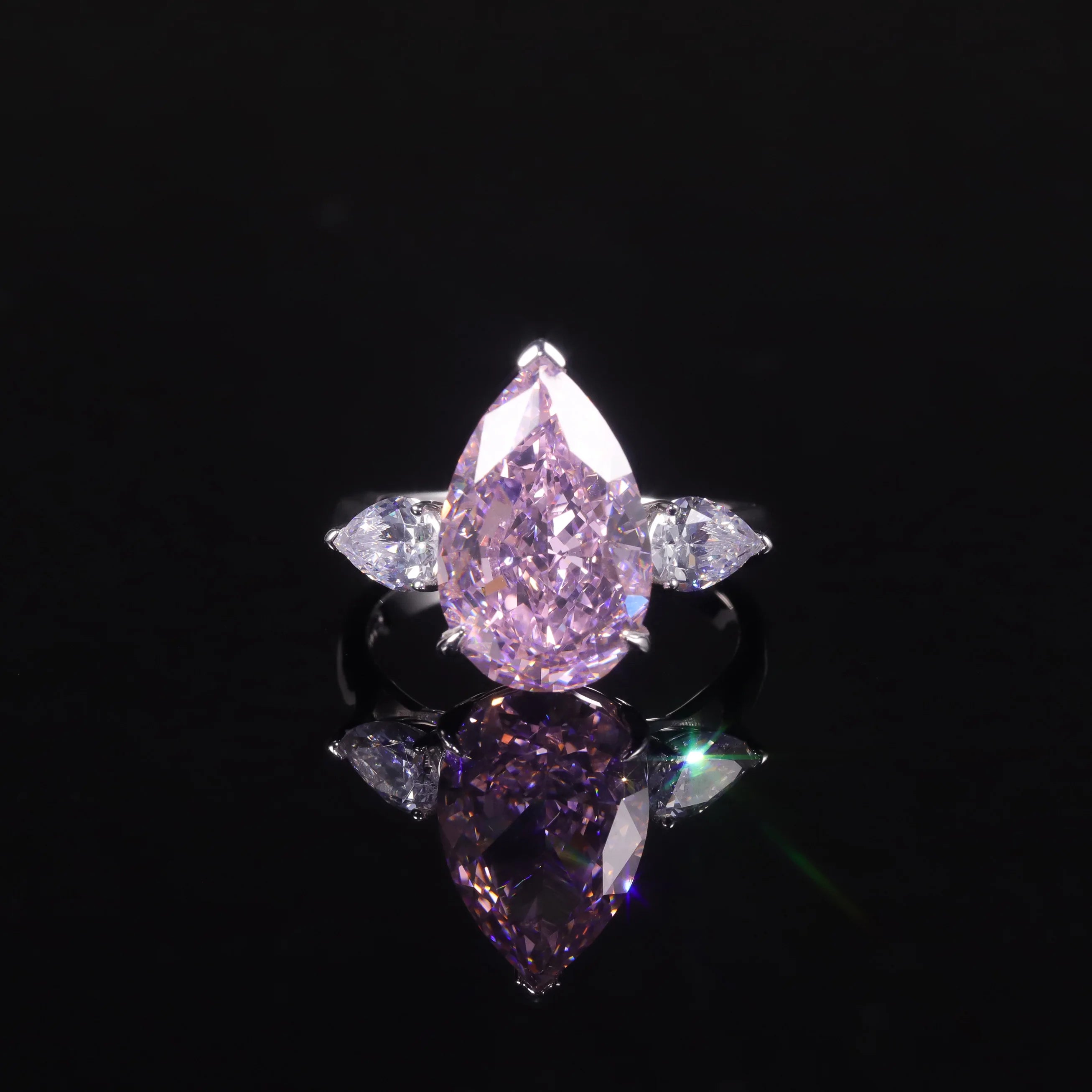 AR269 High End Jewelry Wholesale Price 925 Sterling Silver Radiant Cut Crushed Ice Pear Shaped Pink Diamond CZ Engagement Ring