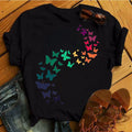 Custom Graphic Short Sleeves Basic Casual Shirt Slim Knit Fitness Women's Tank T Shirt Butterfly Print Corset Crop Black Top Tee