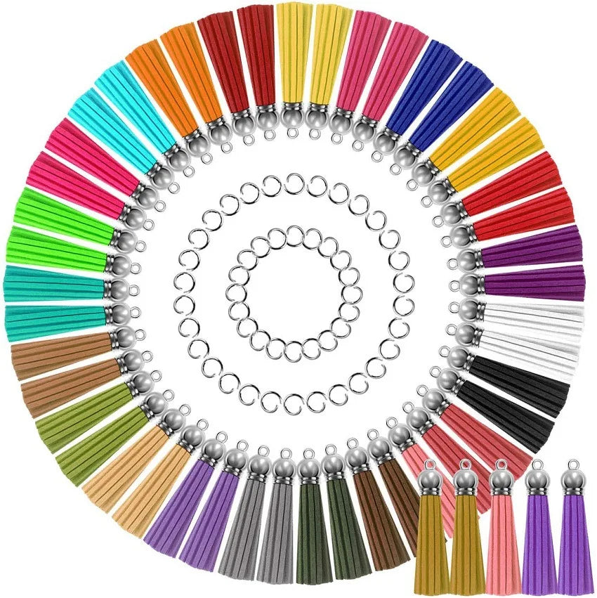 DIY 55mm Suede Leather Tassel Pendant with Jump Rings for Key Chain Jewelry Bags Clothes Fiber Fringe Trim Tassels Charm
