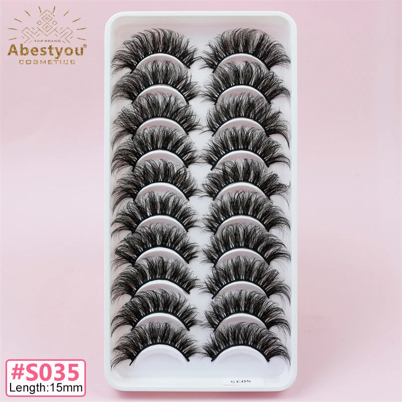 Abestyou Hot Selling 10 Pairs Per Tray Russian Style 3D Black Cotton Band for Handmade Natural Long Eyelashes Full Strip