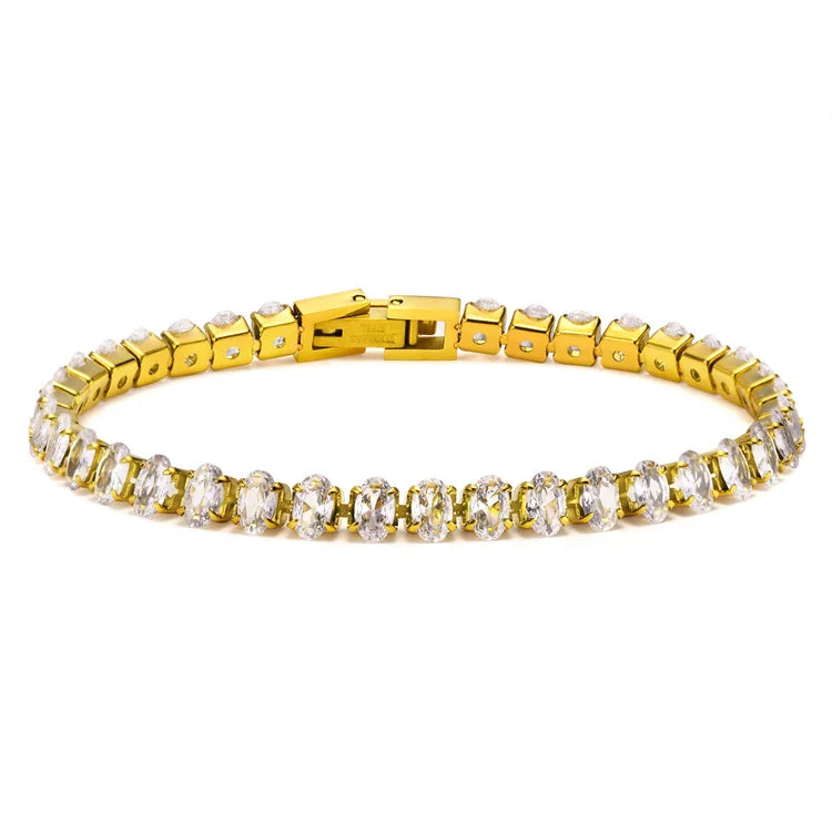 Fashion Anniversary Bracelet Gold Stainless Steel Tennis Chain Zircon Bracelet