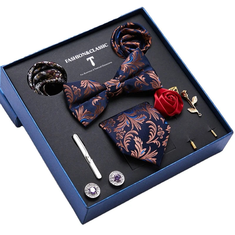 Men's 6pcs Tie Set More Color for Choose Bow Tie Pocket Square Cufflinks Set for Suit or Tuxedo