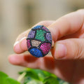 Dainty Big Colorful Green Red Blue Cubic Zirconia Pave Unique Open Aside Adjustable Size Wedding Rings for Women Party Wear