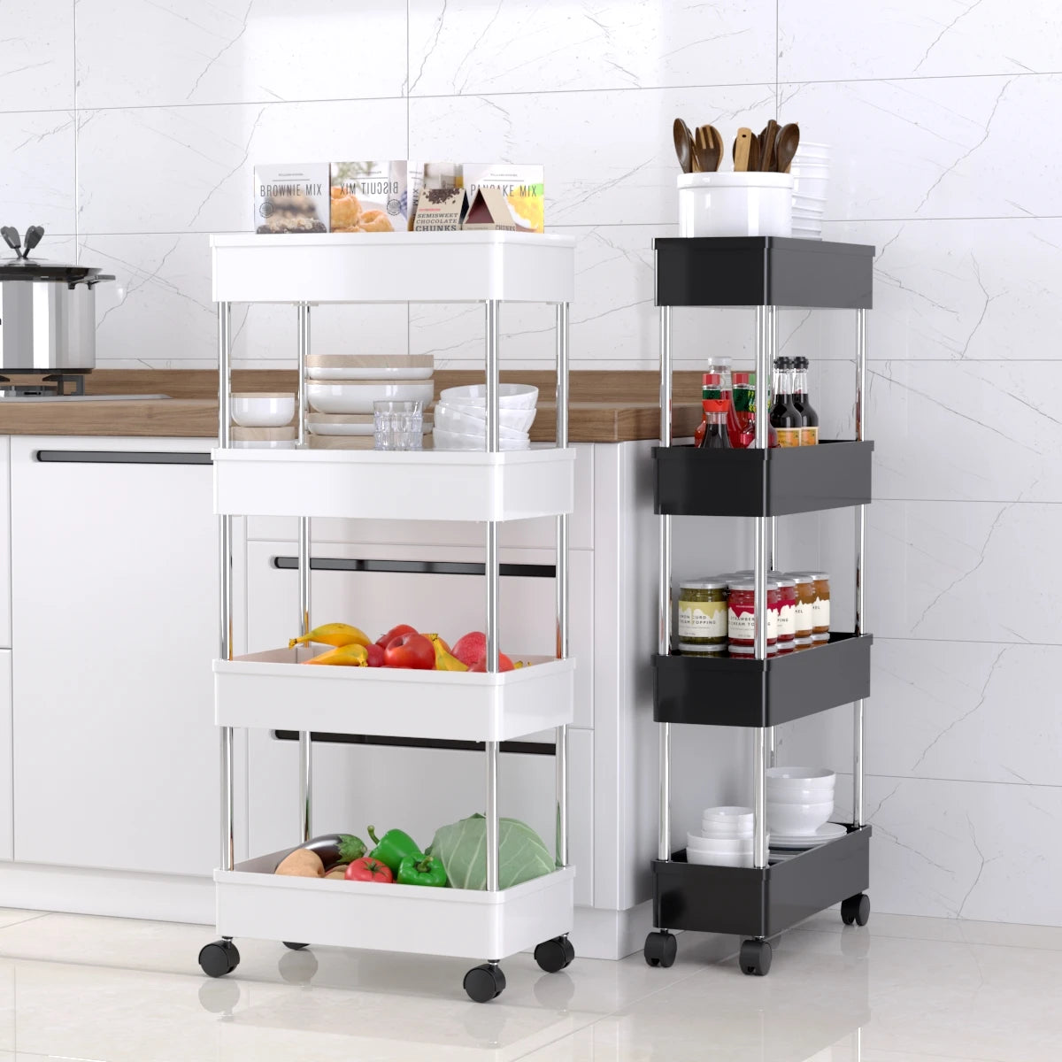 PP Plastic Multilayer Double Narrow Storage Rack Kitchen Bathroom Organizer Save Space Crack Shelf Removable Holder Pot Storage