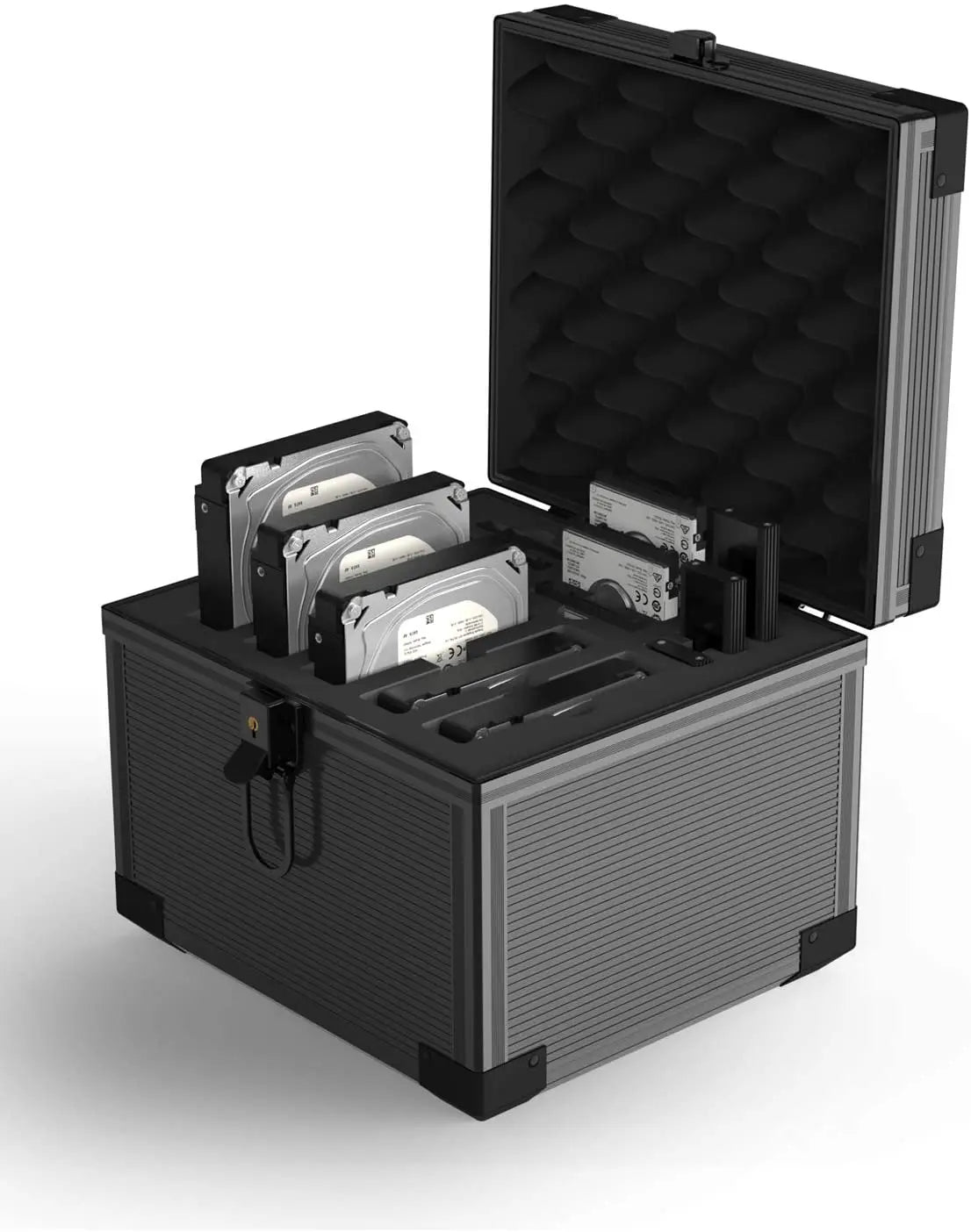 Aluminum Hard Drive Box Suitcase for Hdds / Ssds Hard Disk Protection Caddy HDD Case with Foam