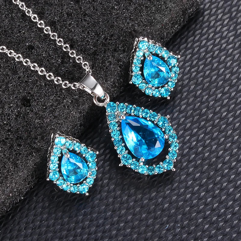 Wholesale Luxury Women's Wedding Jewelry Set Zircon Bridal Necklace Earring with Link Chain Elegant Wedding Accessory