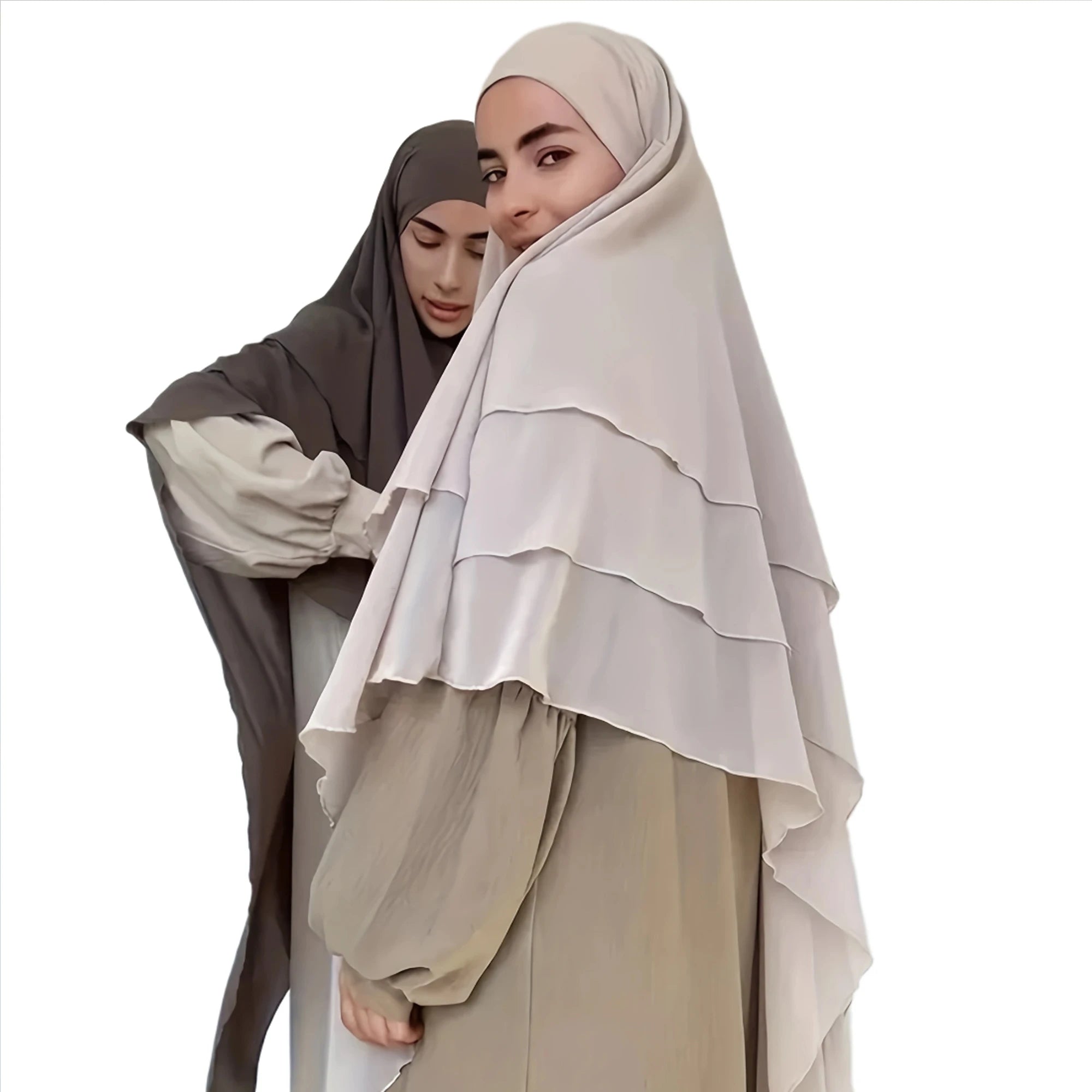 2023 New Dubai Islamic Clothing Khimar Hijab Long Head Shawl Triple Layer Chiffon for Muslim Women One Size Fits All