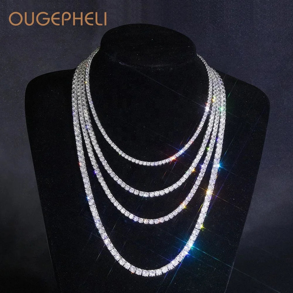 OUGEPHELI Wholesale Custom Gold Plated Jewelry 3MM 4MM 5MM Men Women Iced Out Cubic Zirconia CZ Chain Tennis Necklace