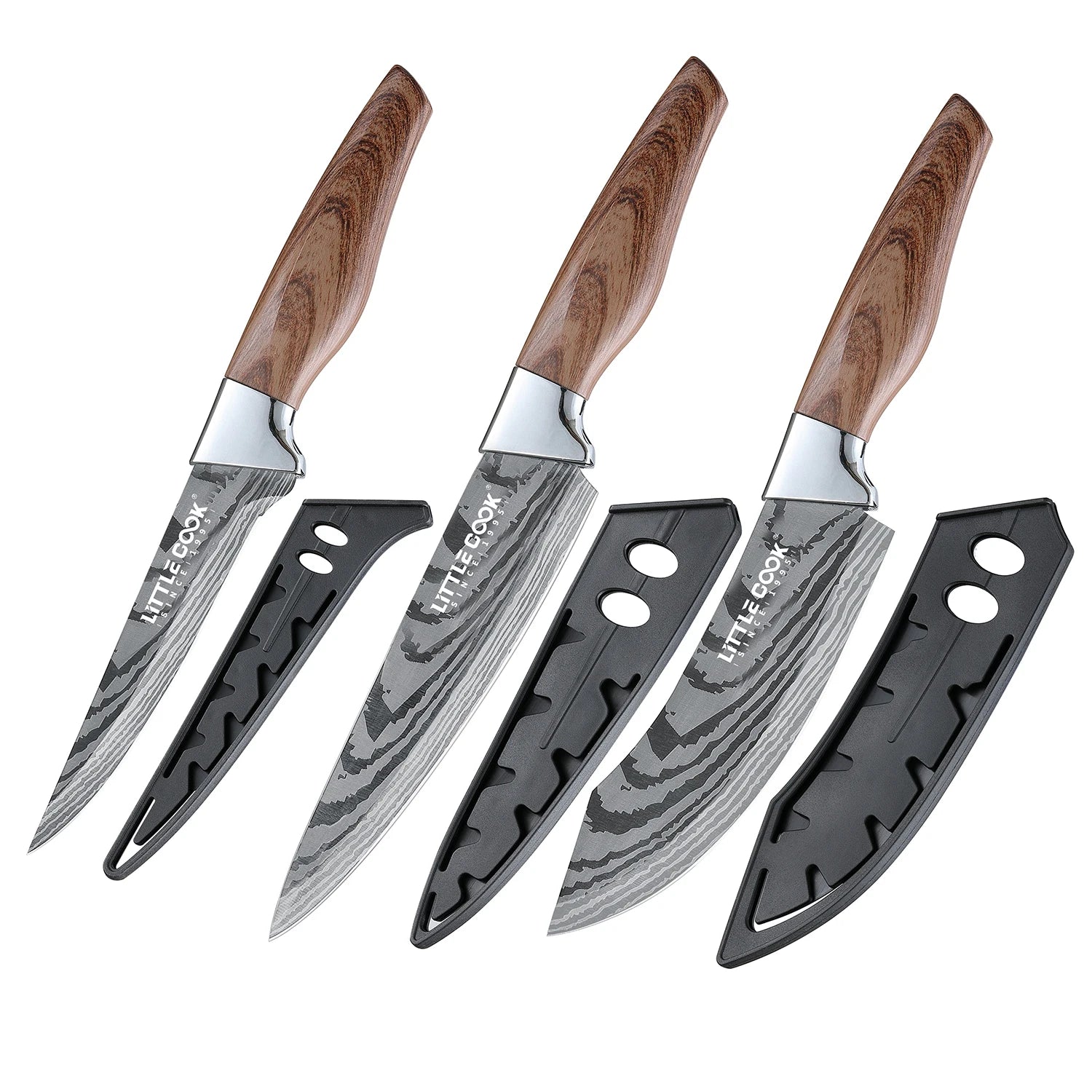 Little Cook 3pcs Ergonomic Handle Chef Knife Set Super Sharp Edge with Covers for Meat Cutting & Slicing Made of Durable Metal